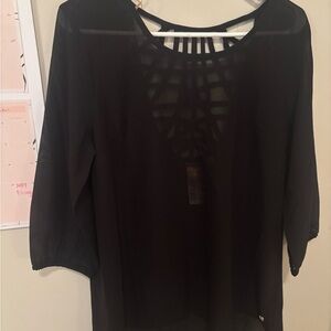 Point Zero Black Sheer Top with Decorative Cutout Yoke